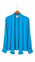 Carlisle 100% Silk Turquoise Blouse with Button-In Scarf Tie - Size Vintage 12