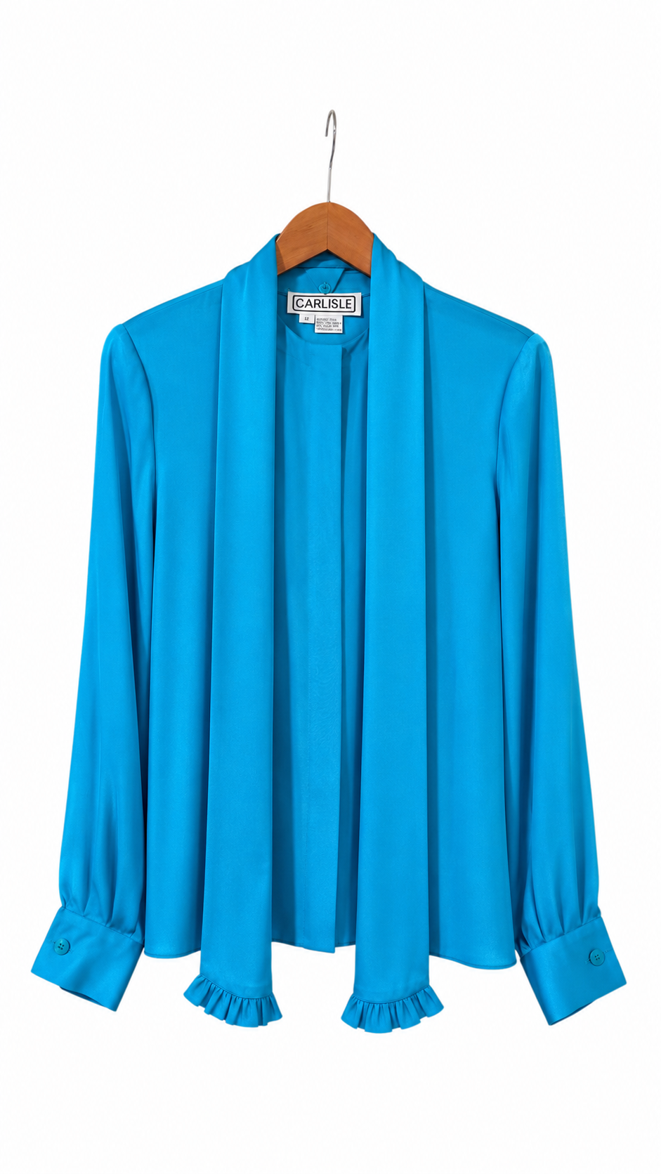 Carlisle 100% Silk Turquoise Blouse with Button-In Scarf Tie - Size Vintage 12