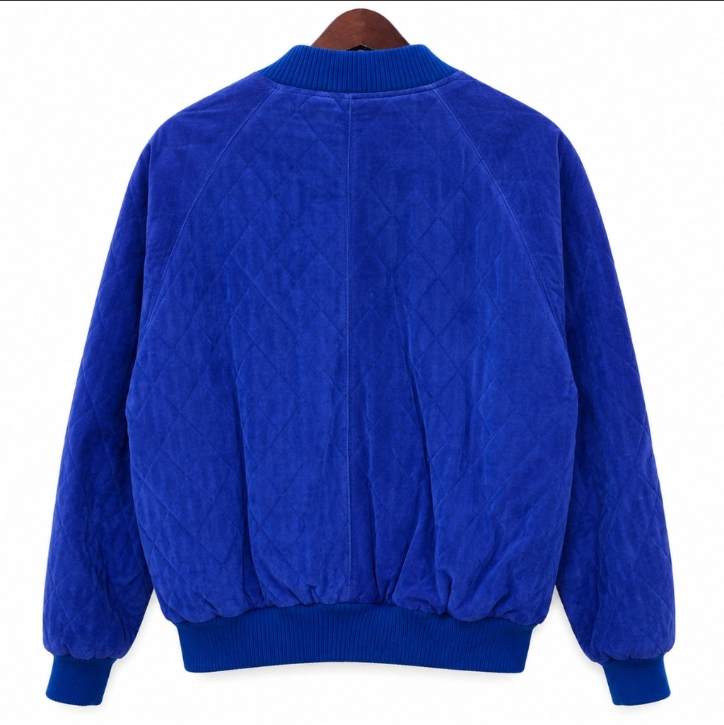 Authentic Imports Blue Suede Leather Quilted Bomber Jacket - Size M