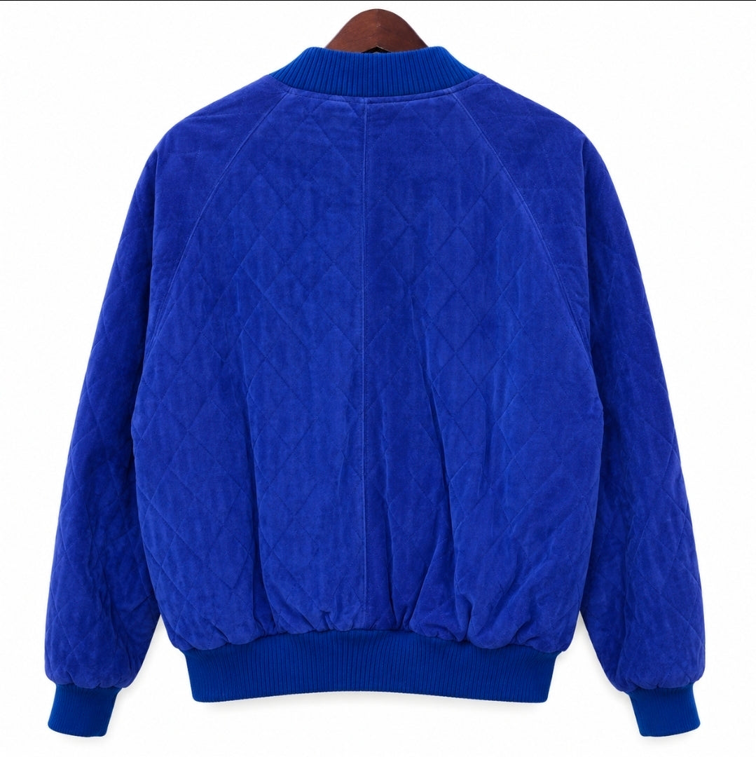 Authentic Imports Blue Suede Leather Quilted Bomber Jacket - Size M