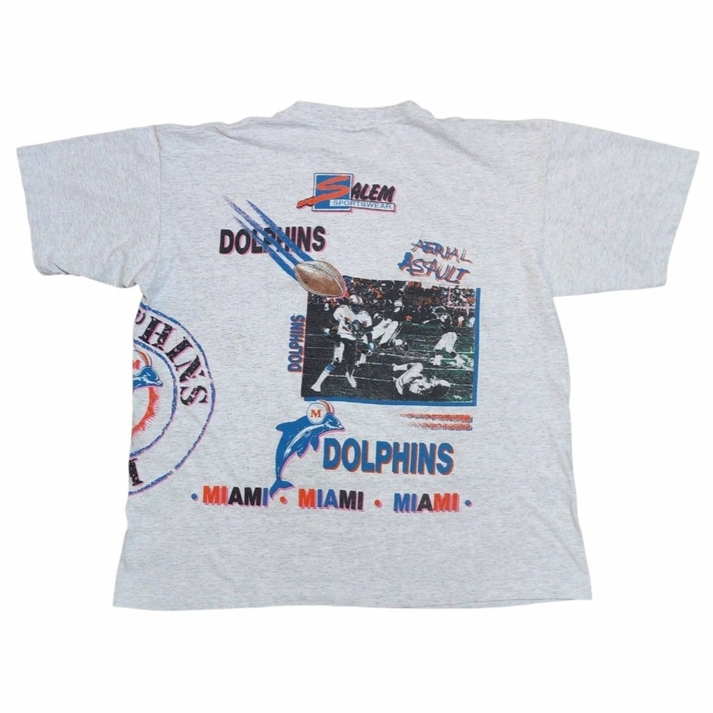 1990 Miami Dolphins Aerial Assault Graphic T-Shirt - Salem Sportswear - 2XL