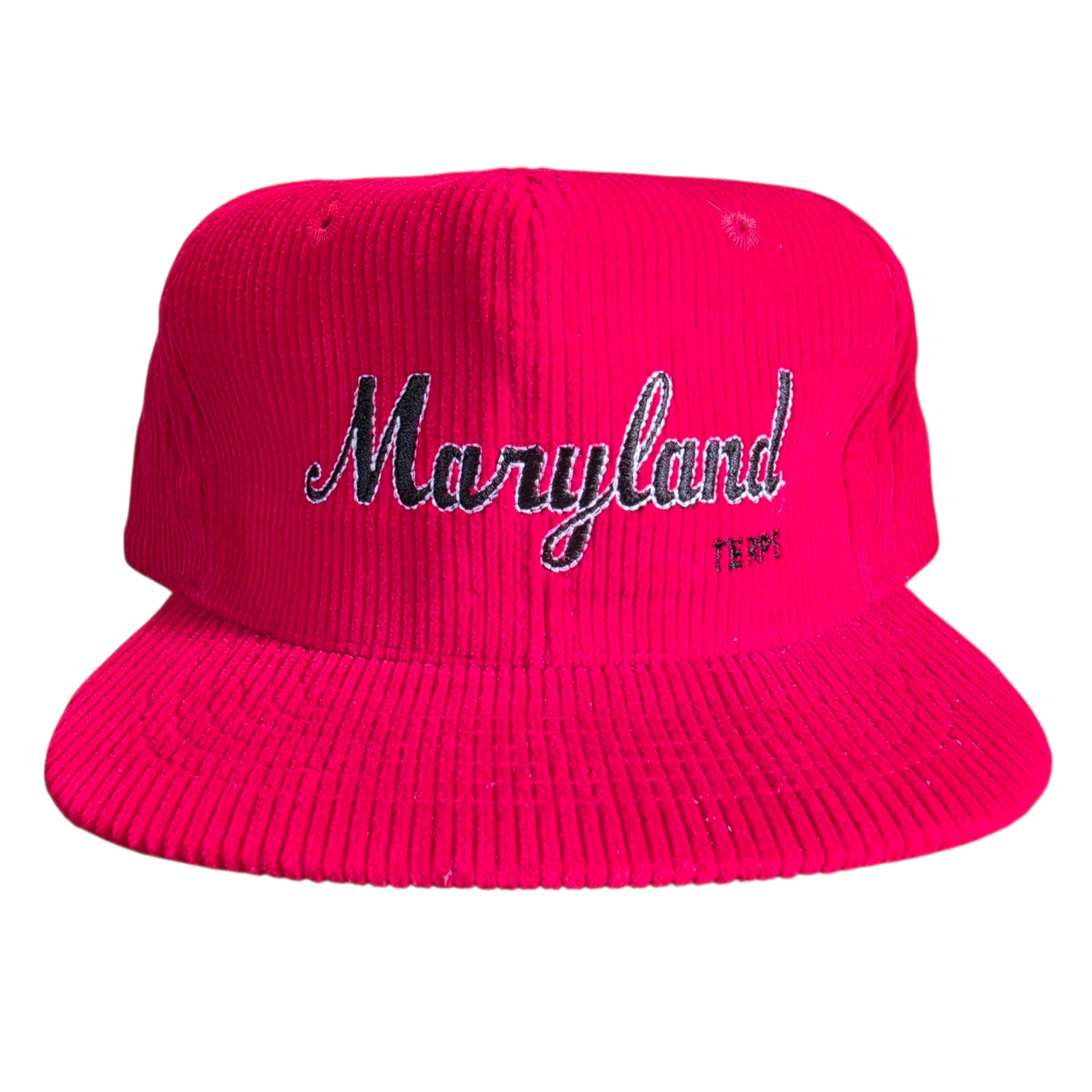 Maryland Terps Corduroy Snapback Hat Red Script Logo Cap The Game