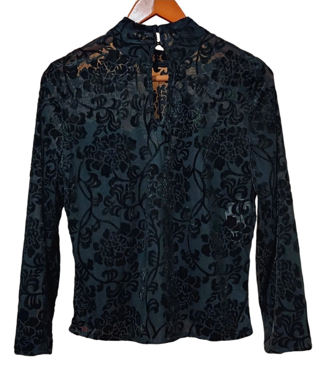 Jonquil by Diane Samandi Black Burnout Velvet Top - Size S