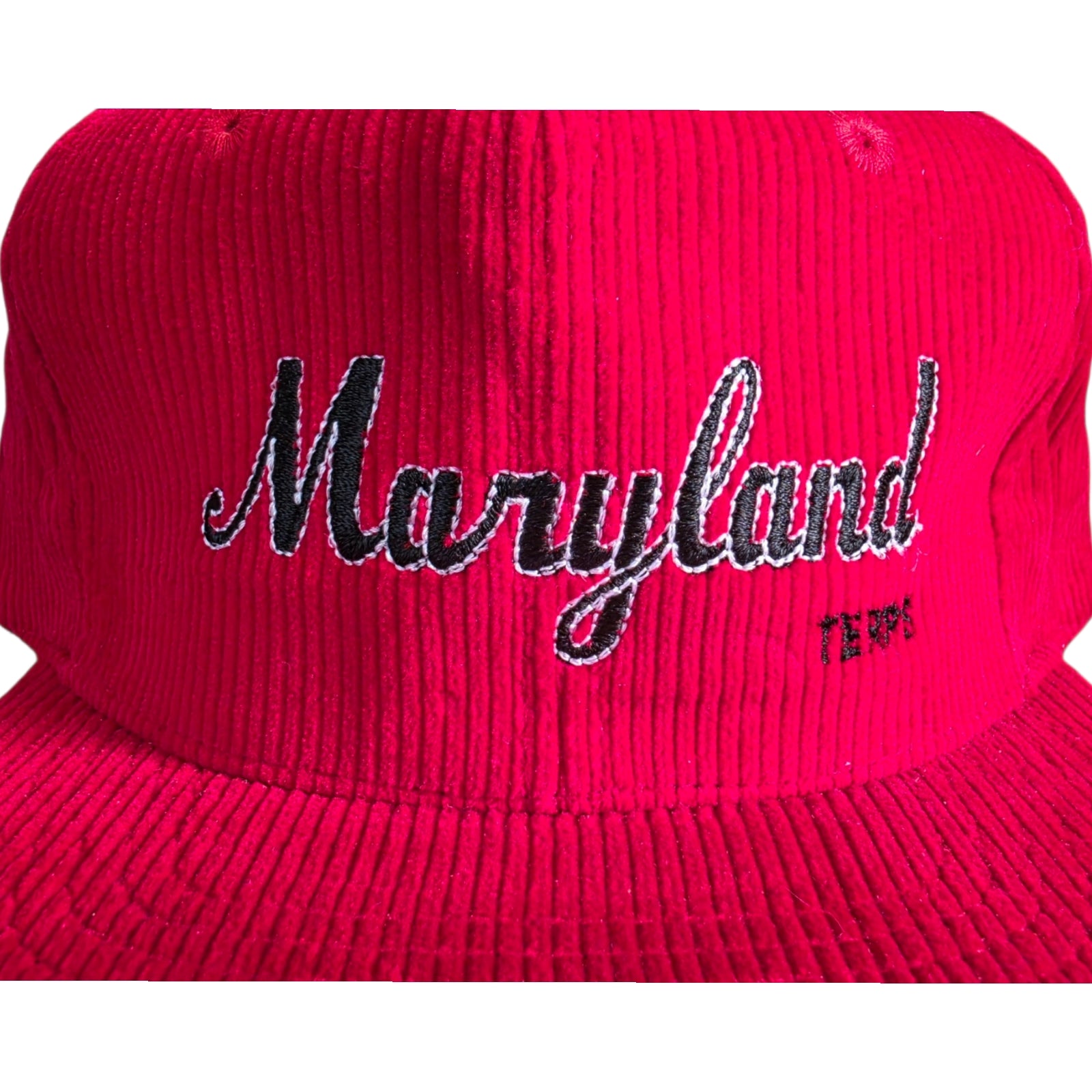 Maryland Terps Corduroy Snapback Hat Red Script Logo Cap The Game