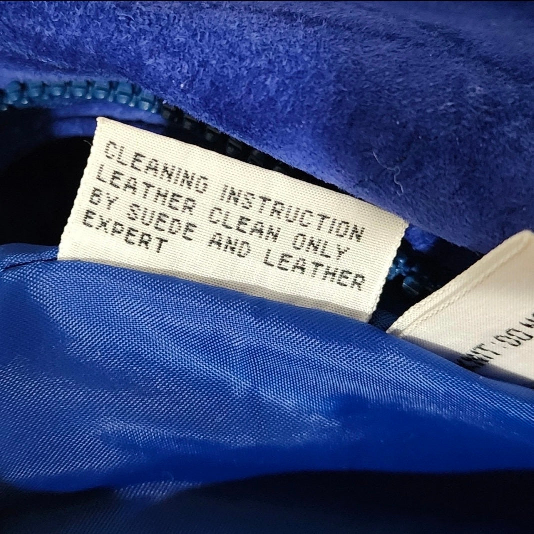 Authentic Imports Blue Suede Leather Quilted Bomber Jacket - Size M