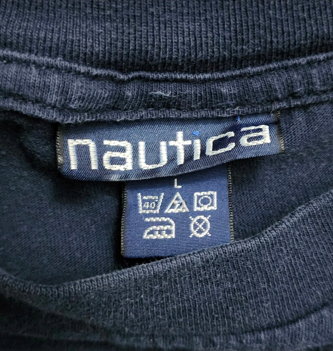 Vintage 90s Nautica Navy Blue Long Sleeve Logo T-Shirt - L
