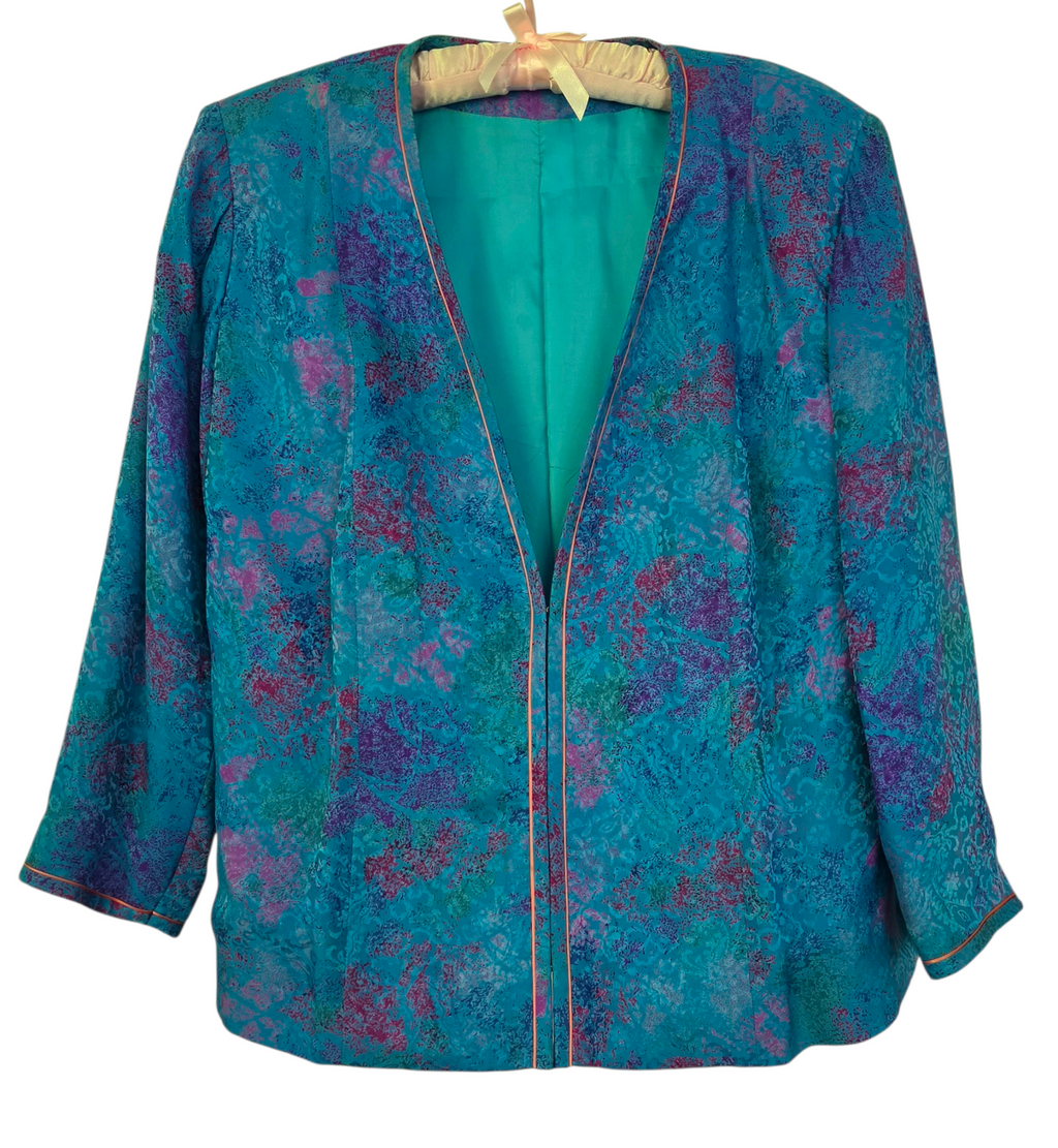 Custom Dress & Jacket Set Blue Purple Abstract Print (Hong Kong) - Size L