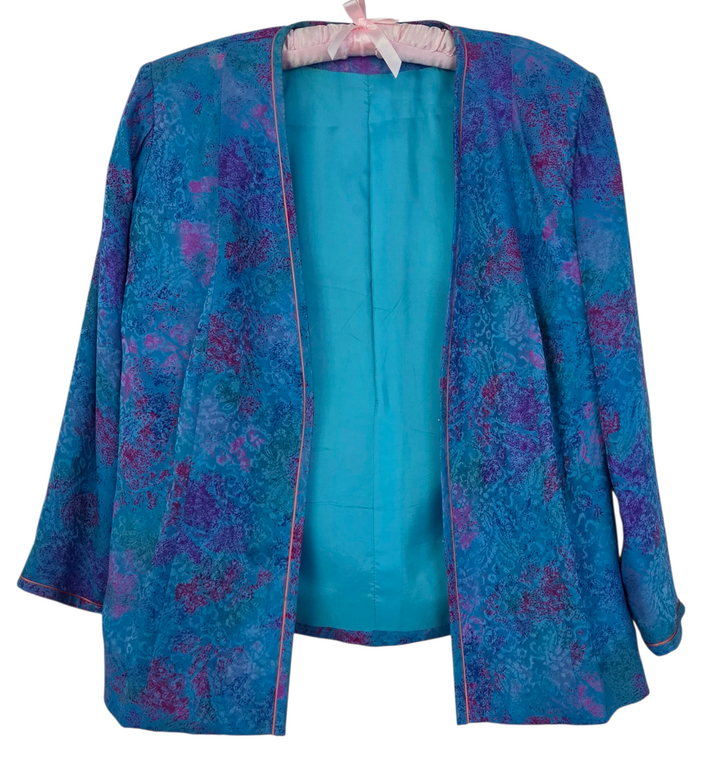 Custom Dress & Jacket Set Blue Purple Abstract Print (Hong Kong) - Size L
