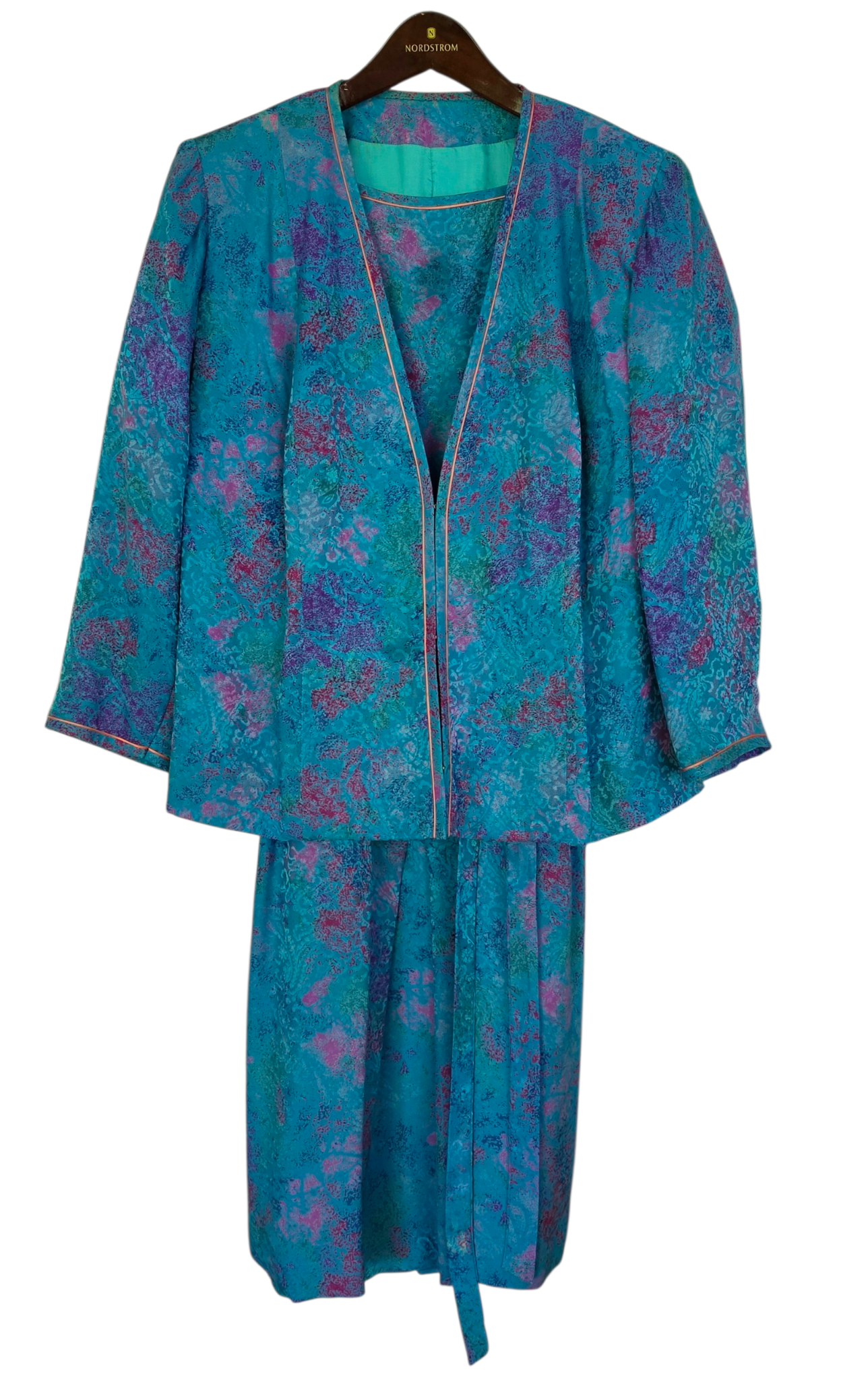 Custom Dress & Jacket Set Blue Purple Abstract Print (Hong Kong) - Size L